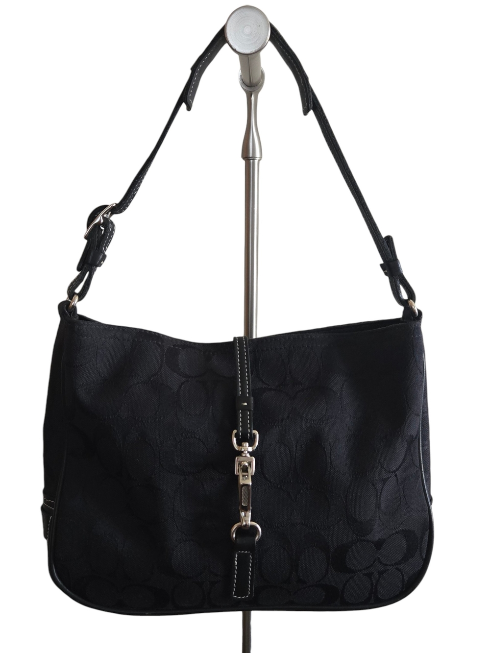 Coach Vintage Y2K Hampton Signature Hobo Shoulder Bag Black Buckle Clip 6091